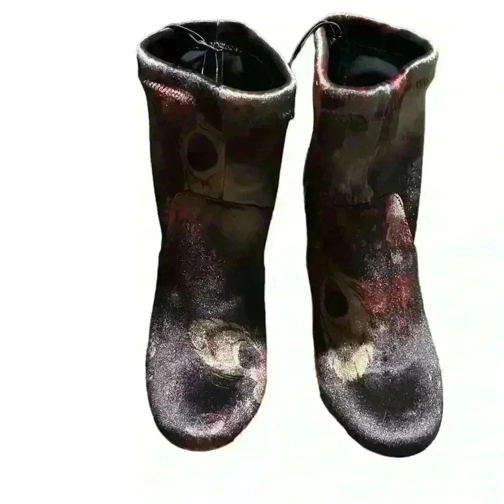 NWT A NEW DAY Target Velvet Floral Peacock Ankle Boots Heels Size 6.5 - Picture 2 of 7